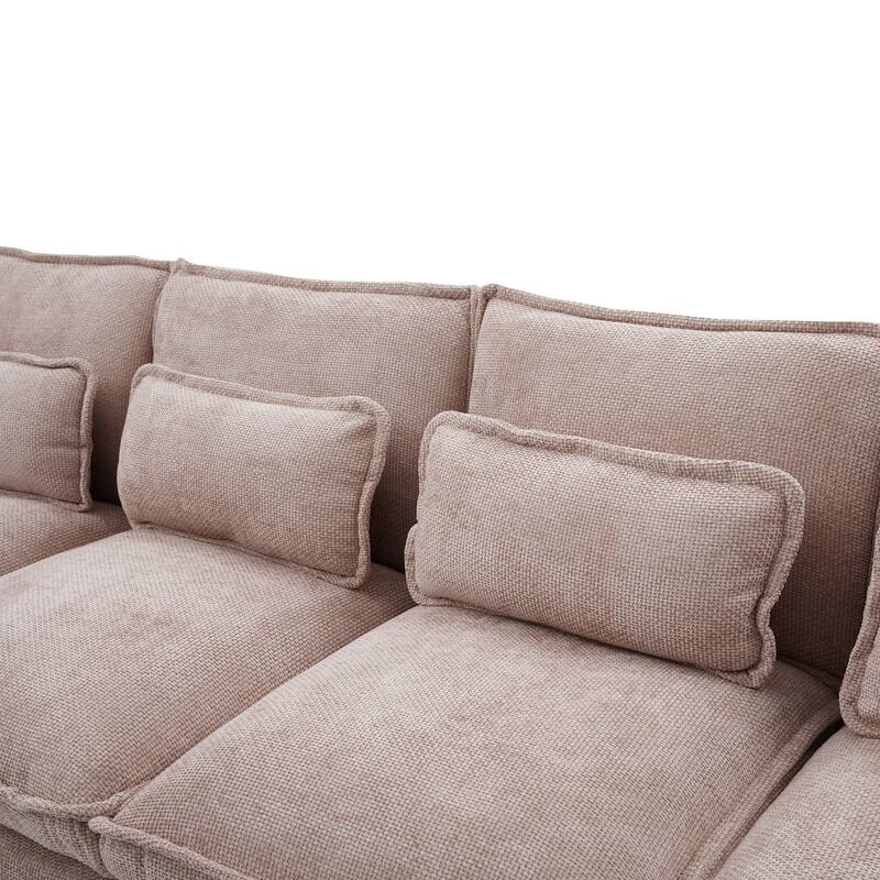 Chenille U-shape Sectional Sofa with Chaise and Storage Ottoman, Modular Couch with USB/Type-C Ports, Side Pockets, Phone Holder