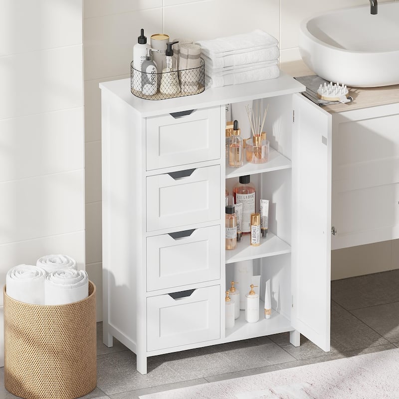 Bathroom Storage Cabinet with 4 Drawers and 1 Door, Freestanding Wooden Floor Organizer, Storage Cabinet for Small Spaces