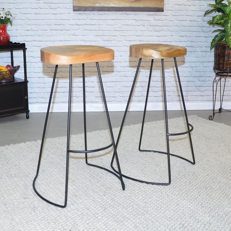 Set of 2 Brown and Black Bar Stools with Curved Seat 31"