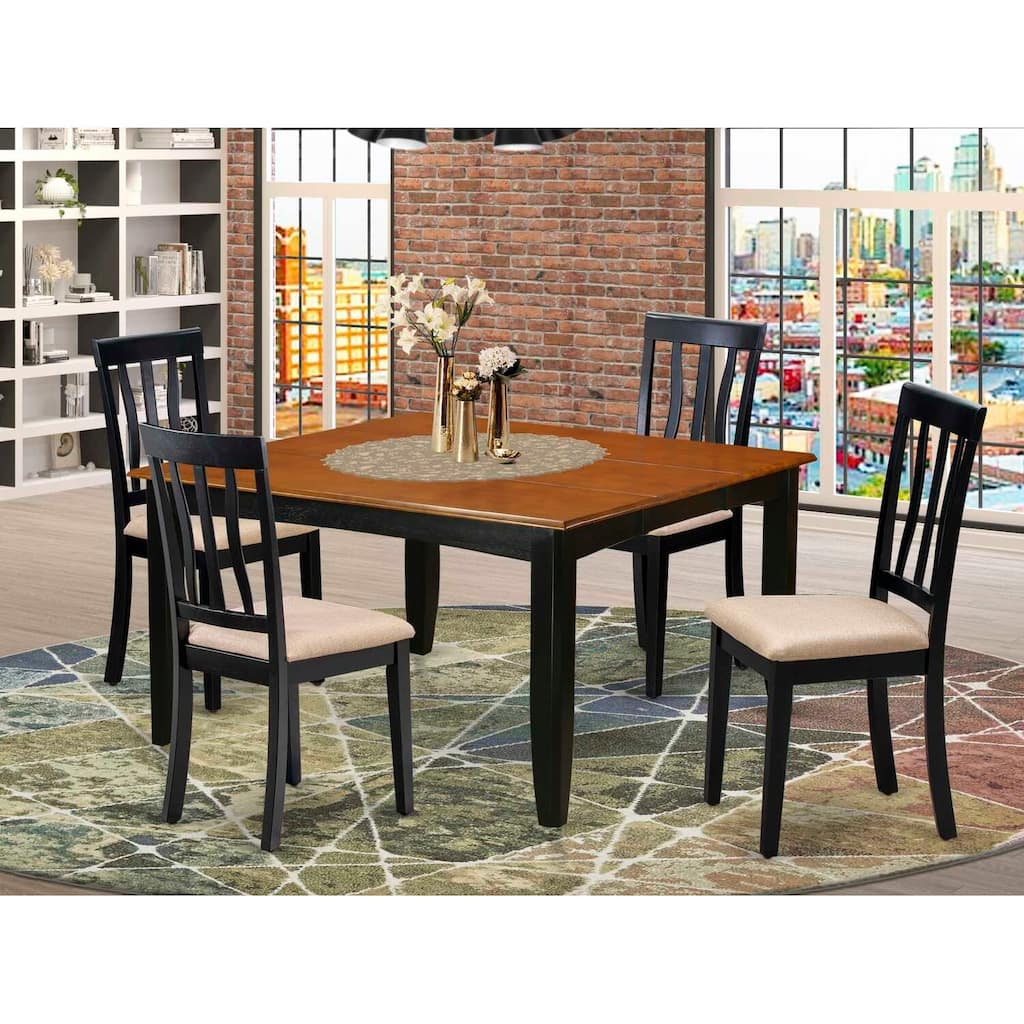 HomeStock 5-Piece Square Black and Cherry Finish Solid Wood Top Dining Table with 4 Chairs
