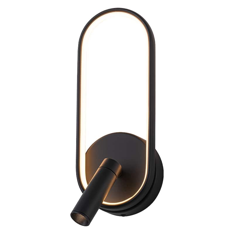 Modern Black LED Wall Sconce Oval Ring & Adjustable Spotlight Dimmable - Black