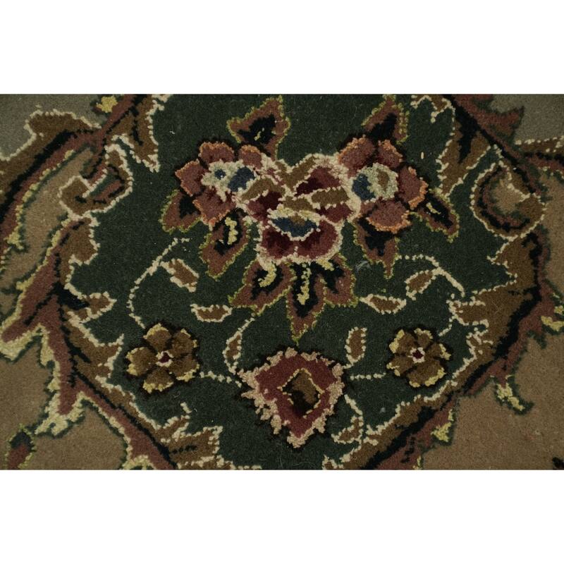 Hand Knotted Oriental Wool & Silk Carpet Traditional Floral Green Aubusson Area Rug - 12' 0'' X 9' 0''