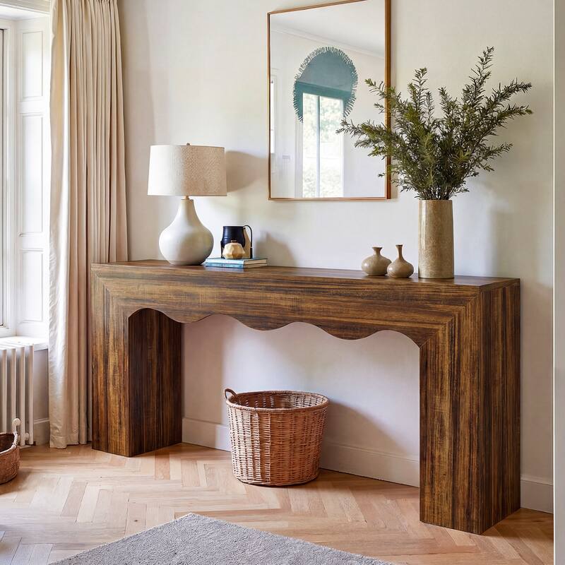 63” Farmhouse Console Table Narrow Hallway Stand for Entryway Living Room Brown
