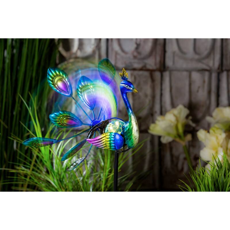 37 in. Solar Peacock Staked Wind Spinner