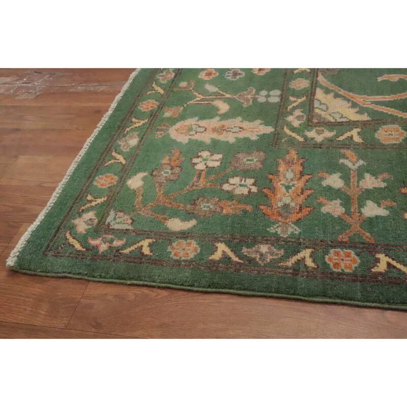 Hand Knotted Oriental 100% Wool Carpet Traditional All-Over Green Kazak Area Rug - 9' 8'' X 8' 4''