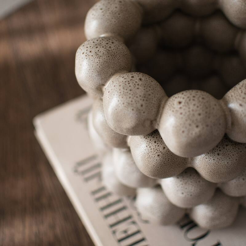 Rounded Ceramic Candle Holder - 6.75" - Beige