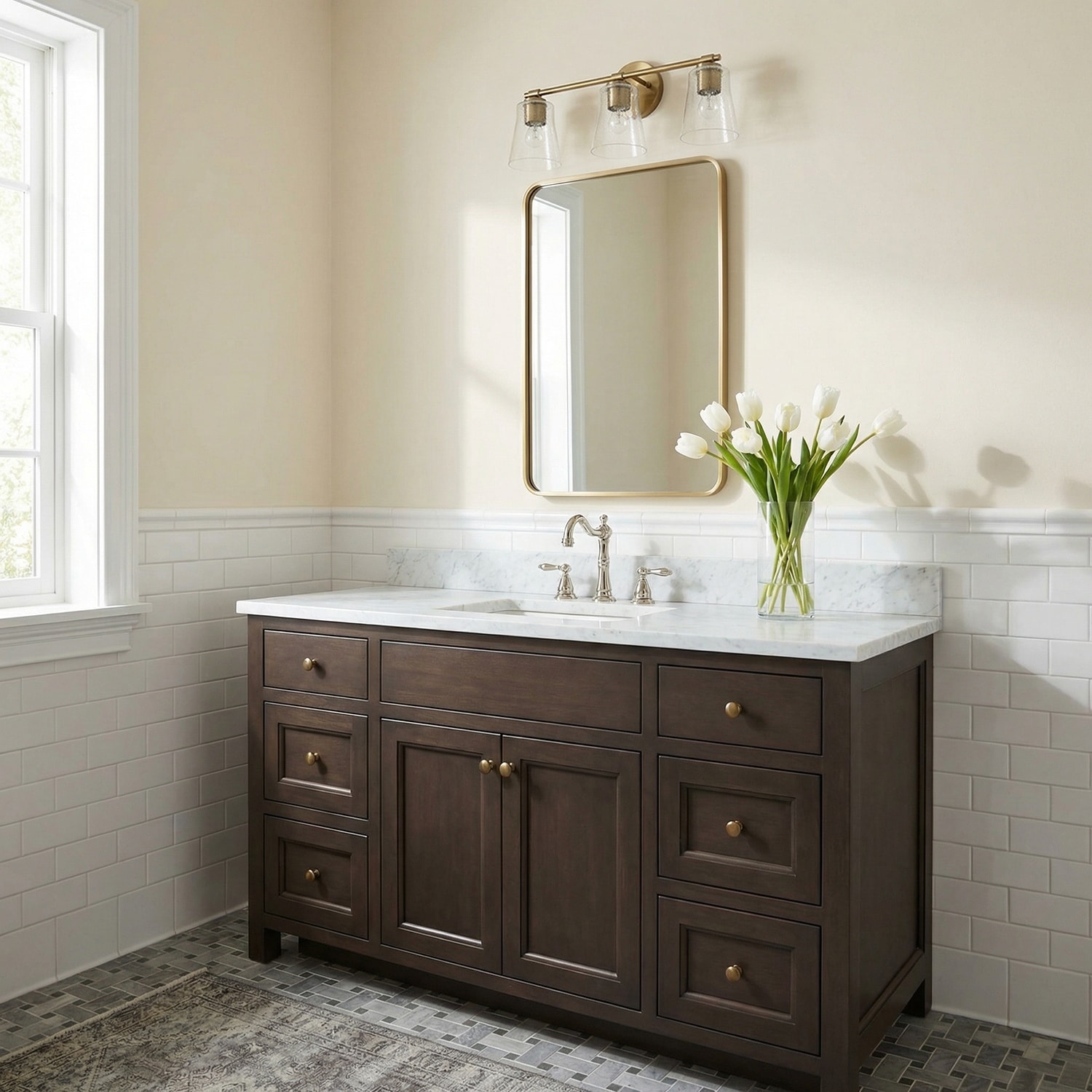 Baker 3-light Bath/ Vanity Fixture w/ Clear Seeded Glass