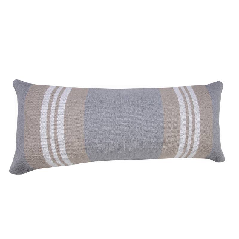 HomeRoots 14" X 36" Beige and Gray Striped Cotton Zippered Pillow