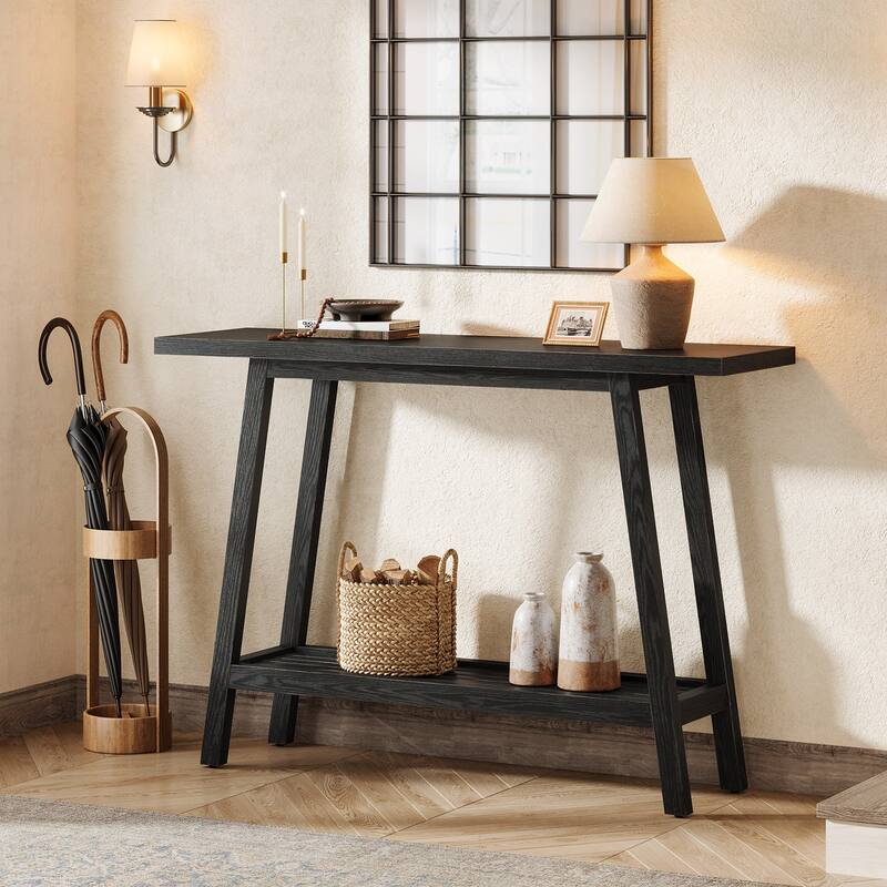 Small Solid Wood Console Table 2-tier Sofa Table for Entryway