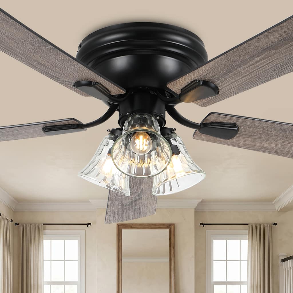 Cusp Barn 52/60" Farmhouse 5-Blade Flush Mount Indoor Standard Ceiling Fan with Remote Control and Clear Glass Shade