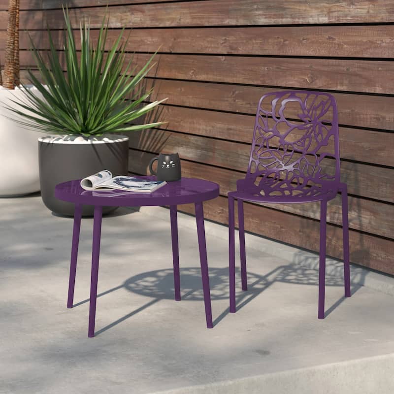 Devon Aluminum Floral Cutout Stackable Dining Chair for Dining Room, Patio, or Garden