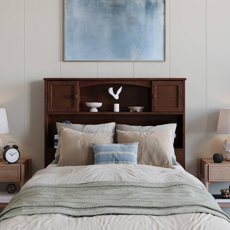 Queen Size Solid Wood Headboard with Clean Contemporary Design, Smooth Walnut Finish for Bedroom Beds