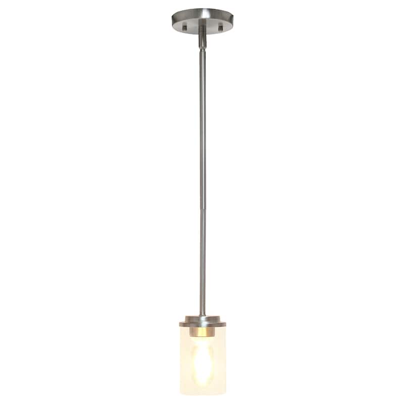 Modern Pendant Light - 1-Light Cylindrical Glass Shade with Brushed Nickel Finish - 9.5