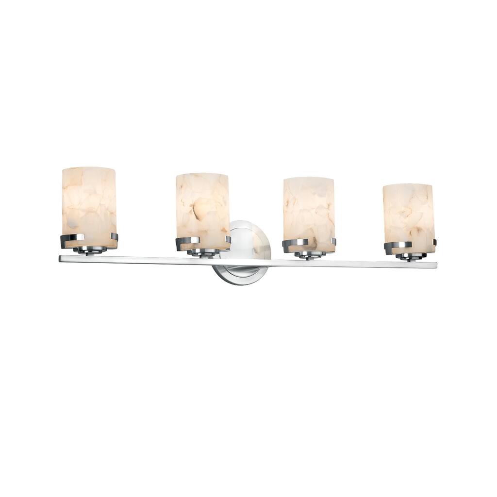 Justice Design Alabaster Rocks Atlas 4-light Polished Chrome Bath Bar, Cylinder - Flat Rim Shade
