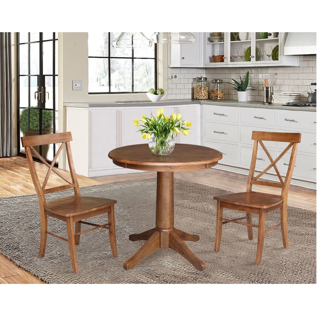 30" Round Top Pedestal Table with 2 X-Back Chairs - 3 Piece Set