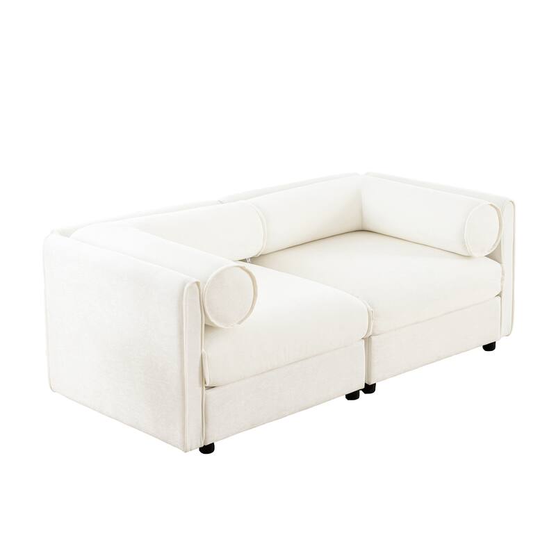 Modern 2-Seater Storage Loveseat with Cylindrical Backrest & Armrests