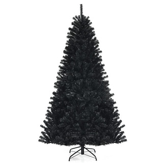 Black Artificial Christmas Halloween Tree with Purple LED Lights
