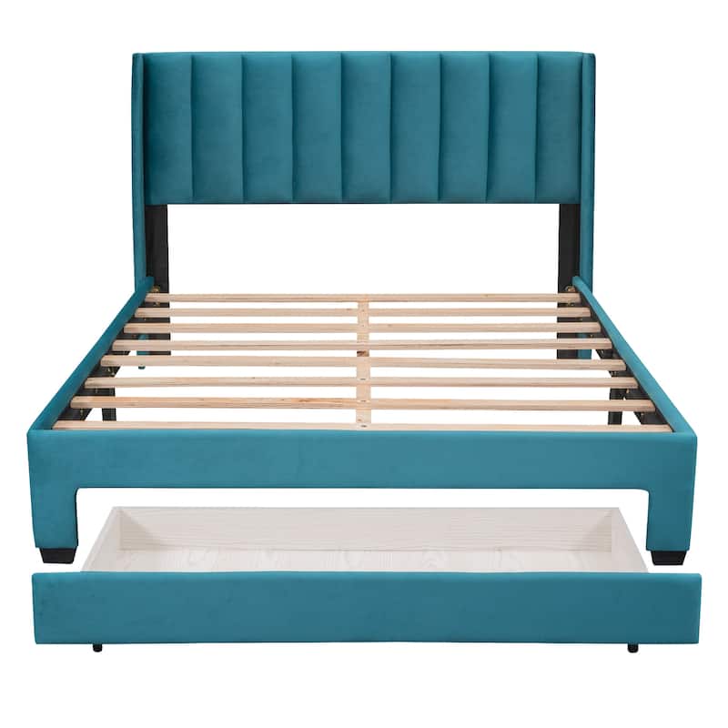 Queen Size Storage Bed Velvet Upholstered Platform Bed with a Big