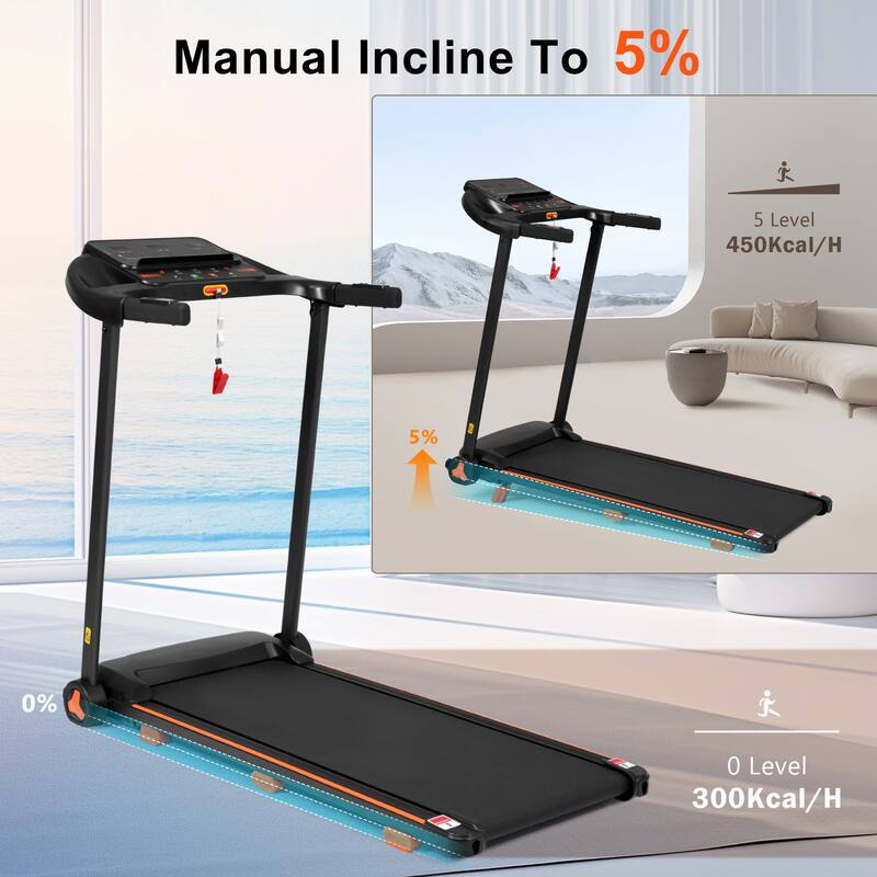 2.5HP Quiet Folding Treadmill, Home Treadmills with Heart Rate Sensor and USB Charge Station, Electric Treadmill