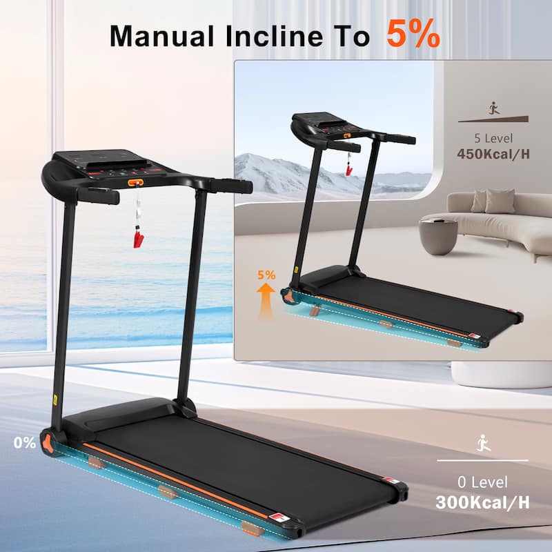 Treadmills for Home,2.5HP Quiet Folding Treadmill with Heart Rate Sensor,300lbs Weight Capacity, 7.5MPH, Incline Treadmill