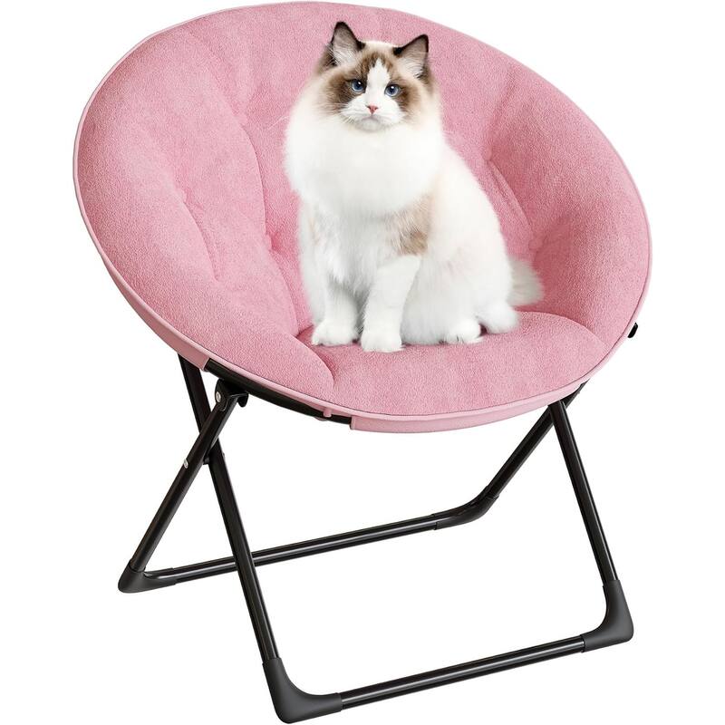 Comfy Folding Saucer Chair for Bedroom, Faux Fur Lounge Moon Chair with Sturdy Metal Frame, Oversized Plush Flower