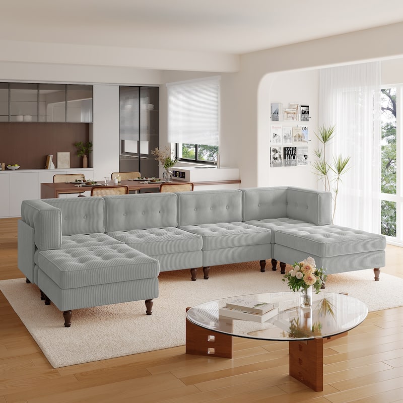 Madison Oversized Upholstered Corduroy Modular Sectional Sofa - Light Grey-6 Piece