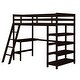 preview thumbnail 5 of 5, Espresso Pine Wood Loft Bed with Desk, Ladder, and Shelves, High Guard Rails
