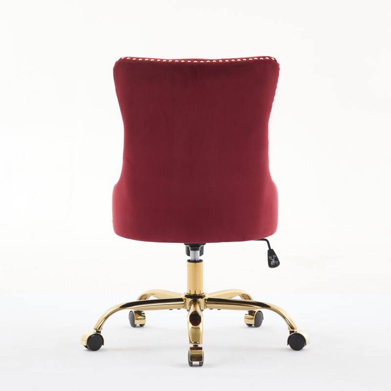 Velvet Swivel Office Chair with Wheels, Tufted Button Home Office Chair, Adjustable Vanity Chair with Metal Base