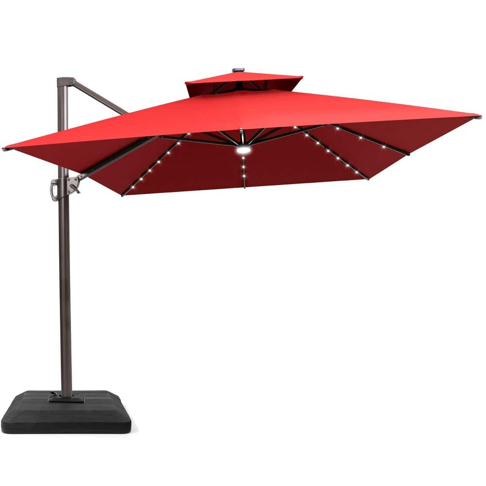 13 x 10 FT Solar Powered LED Light Patio Cantilever Umbrella Aluminum Pole with Base