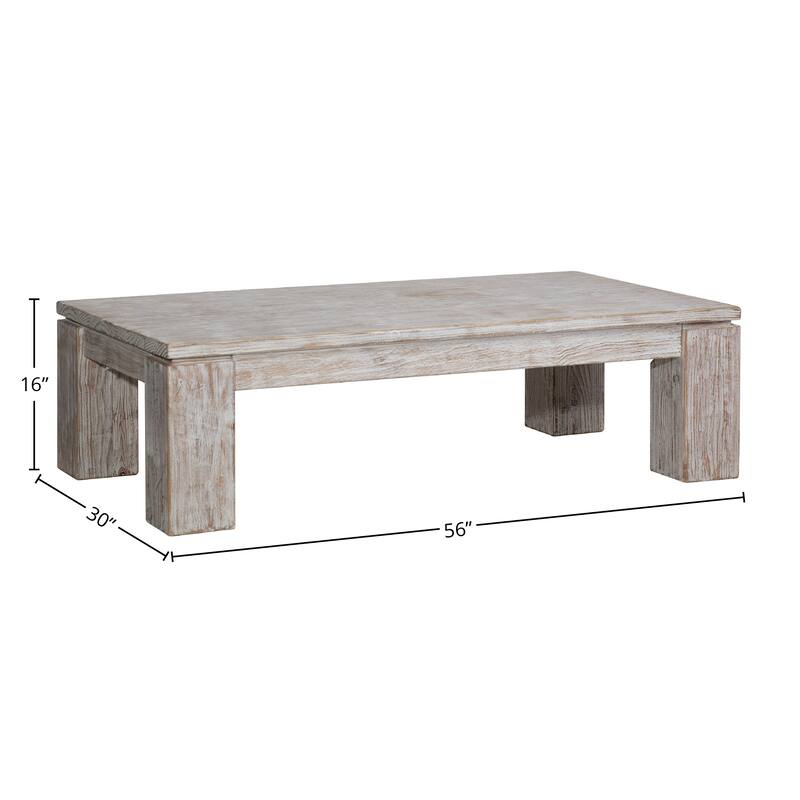Datona 56-inch Rectangular Reclaimed Pine Block Feet Coffee Table, Natural Finish