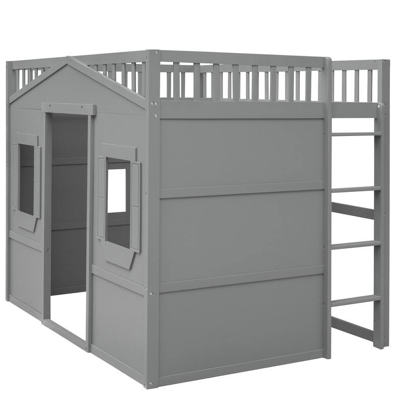 Full Size House Design Loft Bed With Ladder and Windows