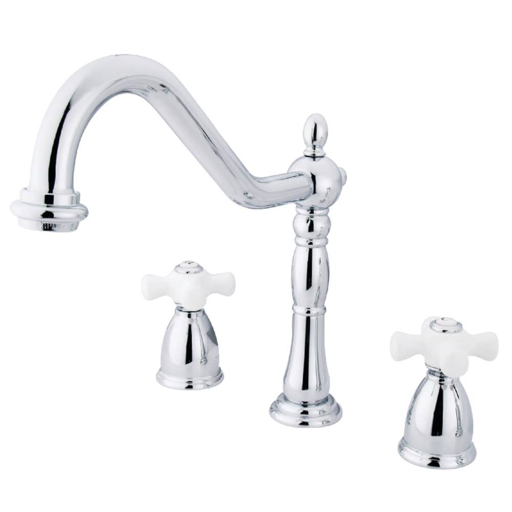 Kingston Brass Heritage Widespread Kitchen Faucet with Porcelain Cross