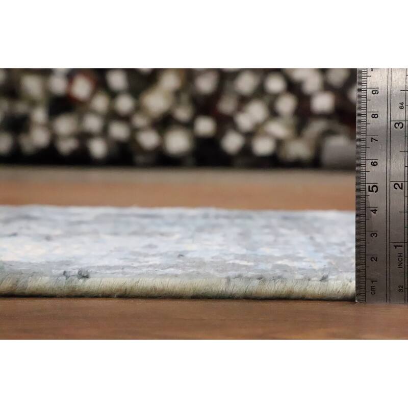 Hand Knotted Oriental Viscose Silk Carpet Modern Abstract Navy Blue & Blues Abstract Area Rug - 4' 0'' X 2' 0''