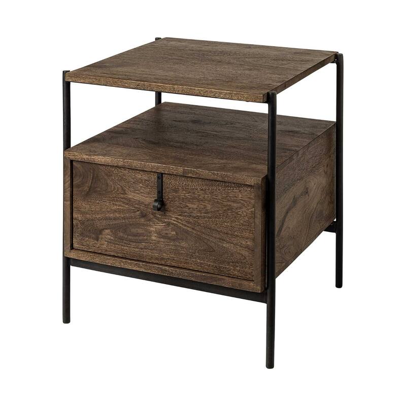Brown Solid Wood Square End Table with Storage Shelves - 20” x 21” x 24” (D x W x H)