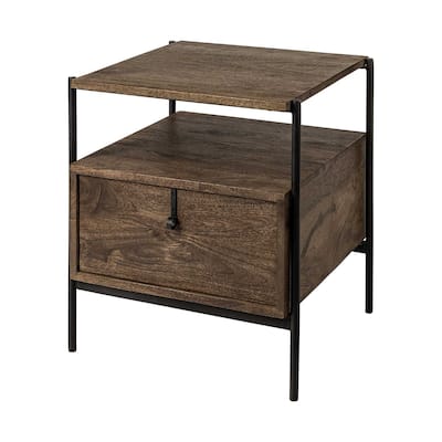 Brown Solid Wood Square End Table with Storage Shelves - 20” x 21” x 24” (D x W x H)