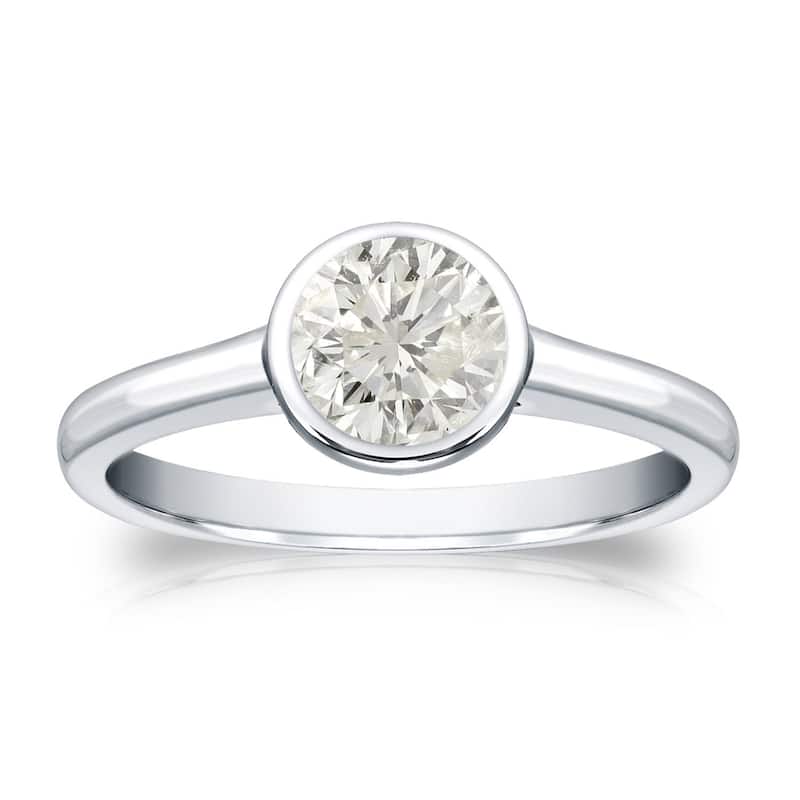 Auriya 18k Gold 1/2ctw Bezel Solitaire Diamond Engagement Ring (J-K, I1-I2) - White - 4