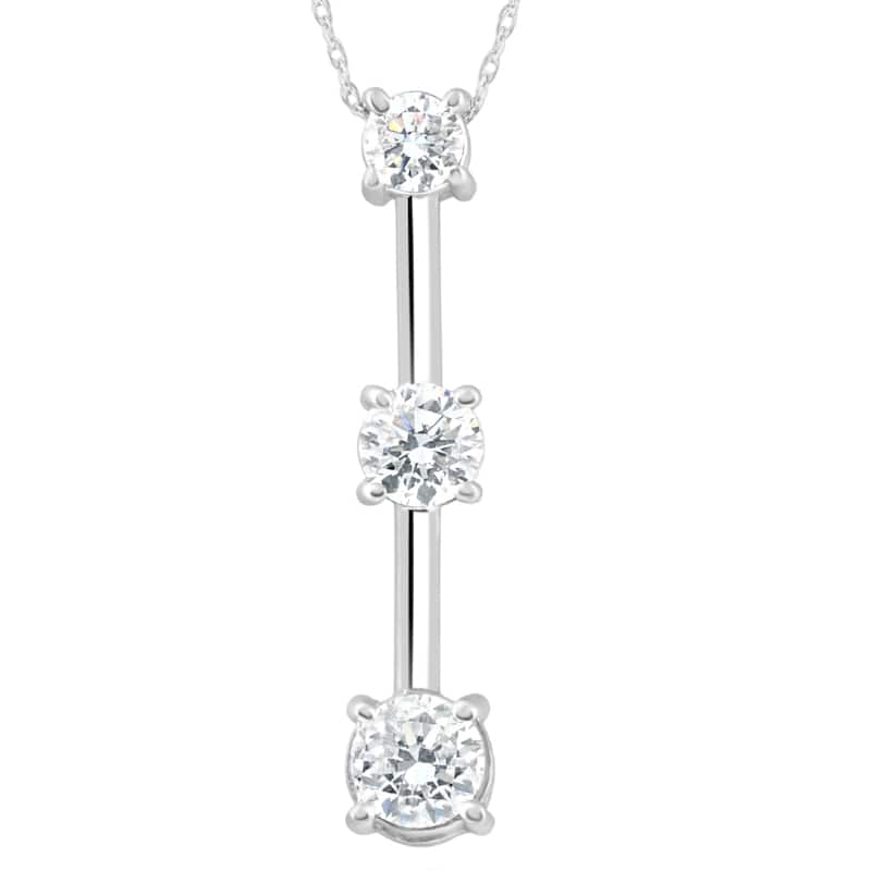 1 1/2Ct Three Stone Diamond Pendant Past Present Future Necklace White Gold