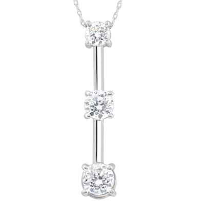1 1/2Ct Three Stone Diamond Pendant Past Present Future Necklace White Gold