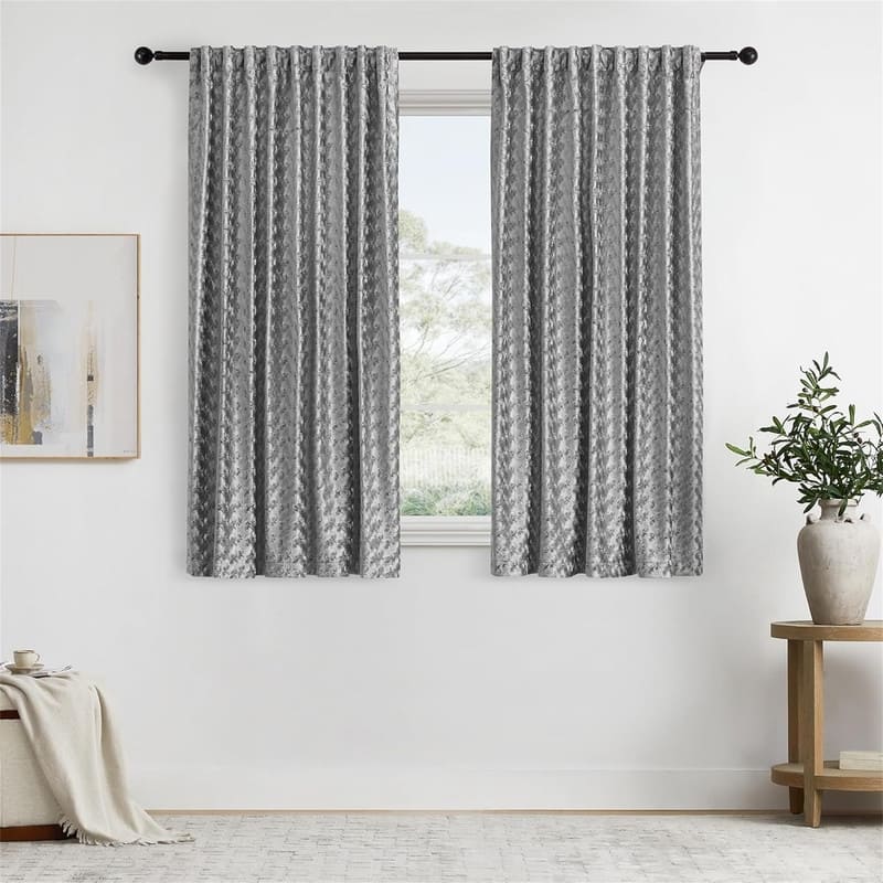 Grey Velvet Jacquard Curtains 63" Modern Living