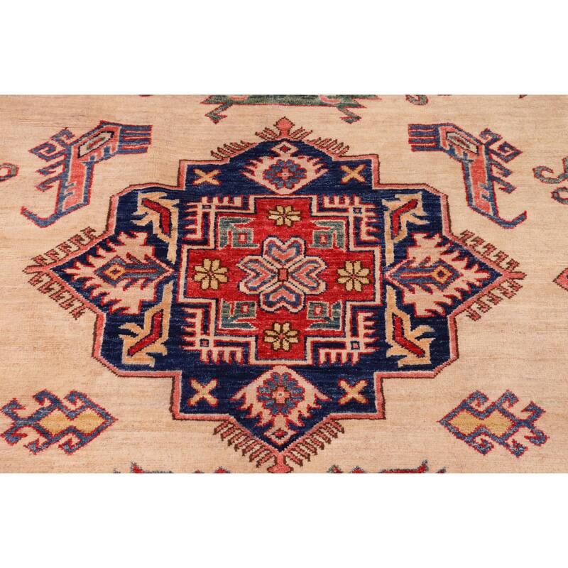Tribal Super Kazak Aden Natural/Red Hand Knotted Wool Rug - 8'9'' x 11'8''