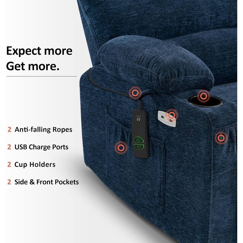 MCombo Recliner Chair Sofa with Massage and Heat, Fabric R7096 (Medium-Wide)