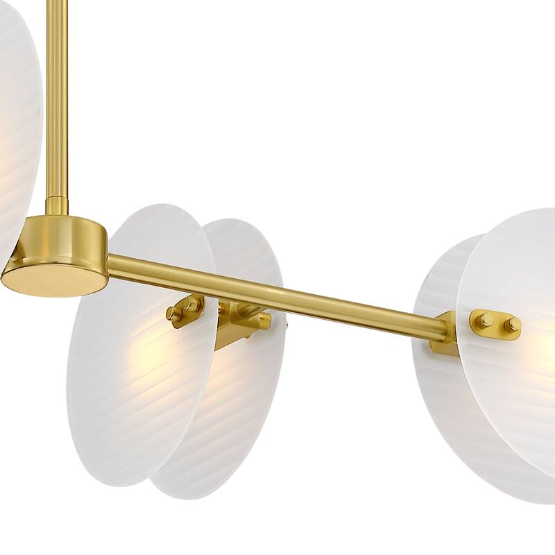 Sky Fall 60 Watt 4-Light Brushed Gold Contemporary Island Light with Etched Fluted Glass Shades - 8