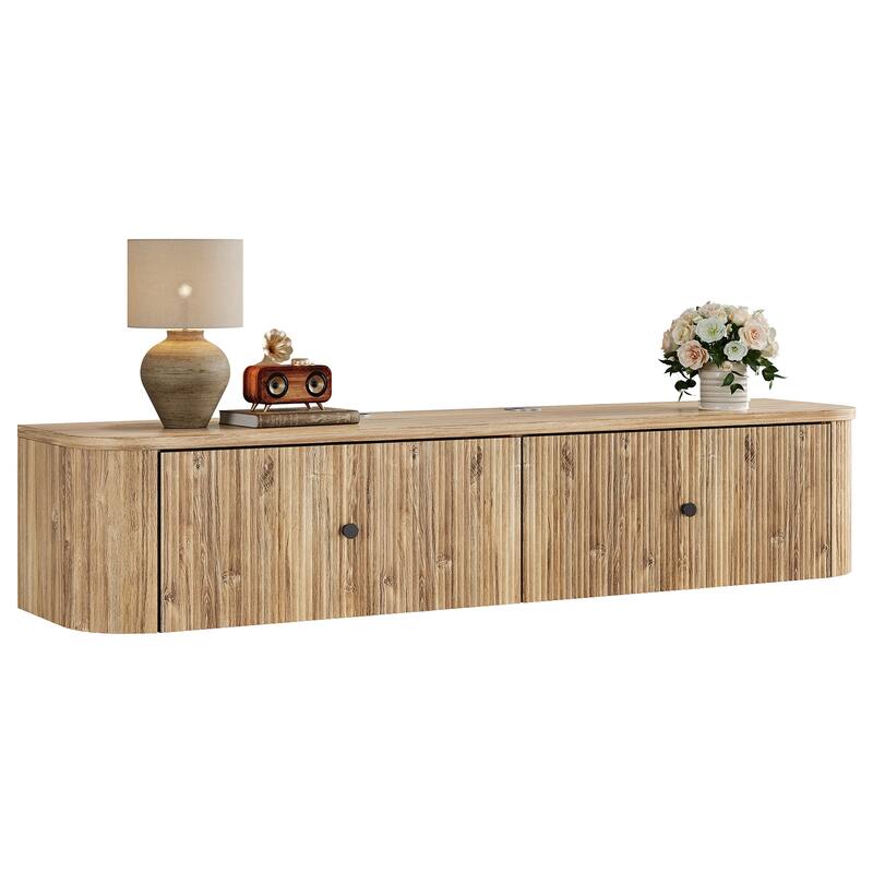55-Inch Floating TV Stand, Wall Mounted TV Console with 2 Drawers