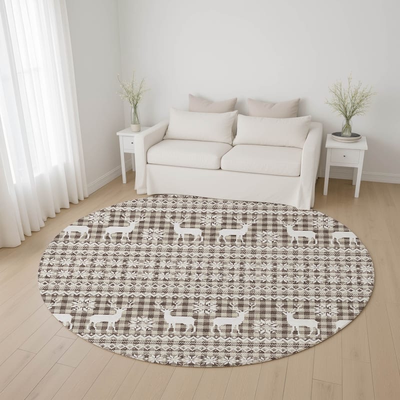 Premium Washable Super Soft Christmas Reindeer Mayfield Rug - Brown - 8' x 8'