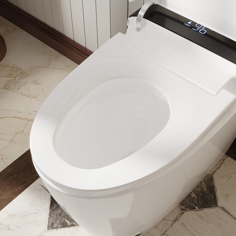 Smart One-Piece Toilet with Built-in Bidet, Heated Seat, Auto Open Lid, UV-C Sterilization, Remote Control, White