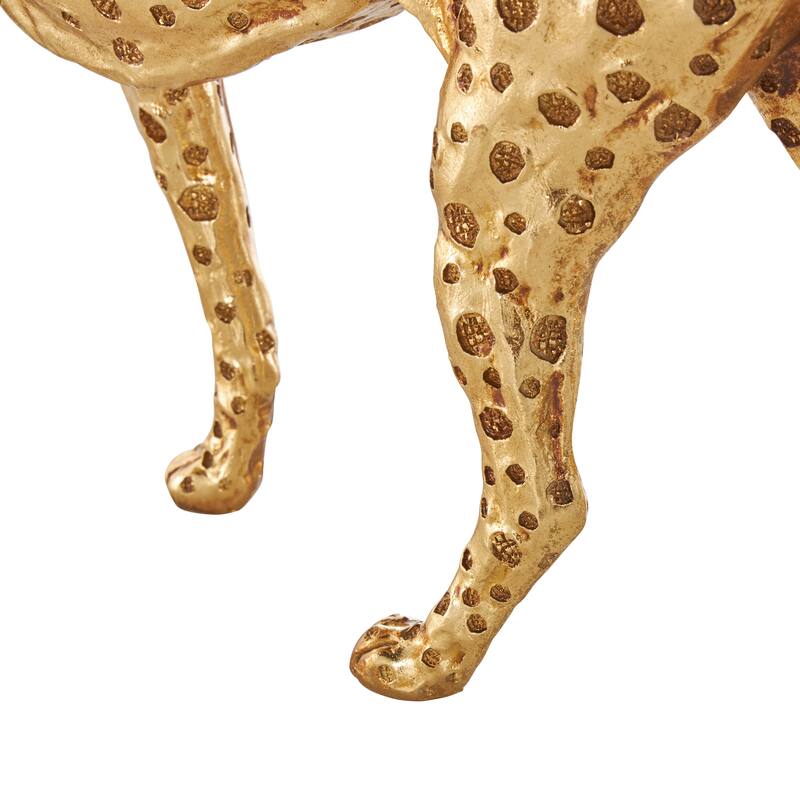 Gold Resin Leopard Sculpture with Textured Spots