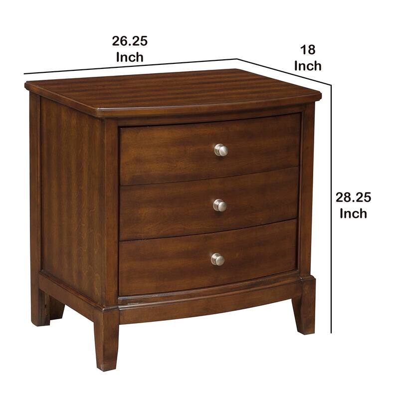Natural Brown 3 Drawer 25.25 in. W Nightstand with Sturdy Knob Pulls