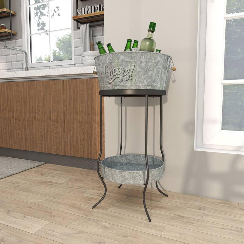 Gray Metal 6 Bottle Ice Bucket with Lower Shelf - 19 x 19 x 34Round