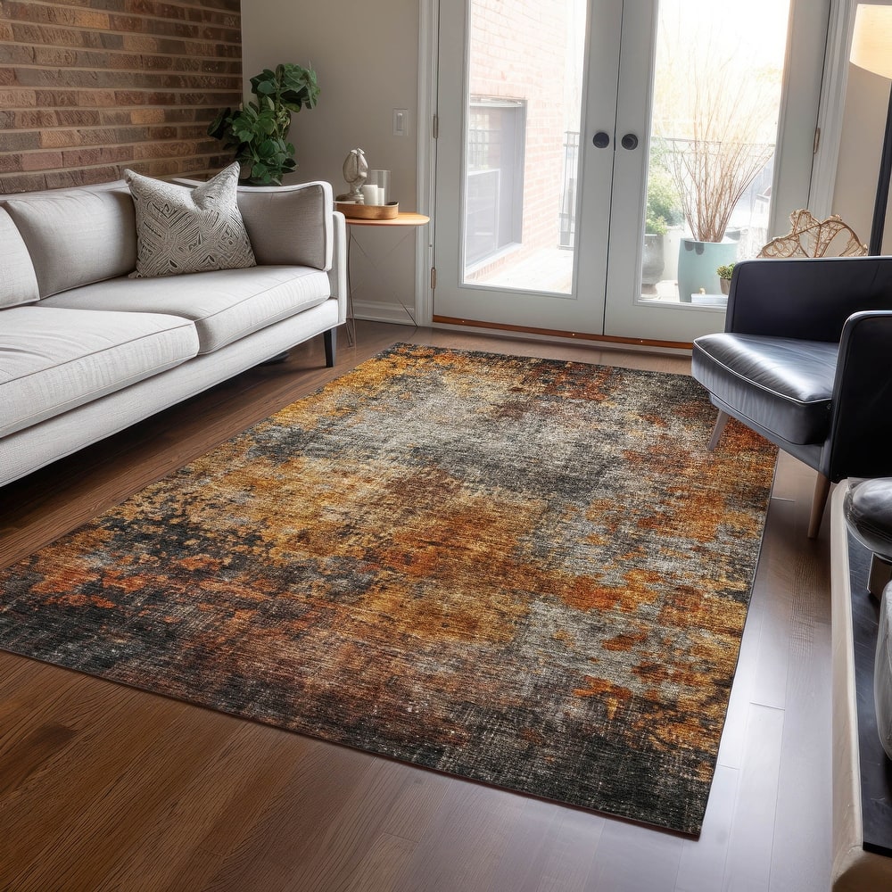 Machine Washable Indoor/ Outdoor Abstract Contemporary Chantille Rug