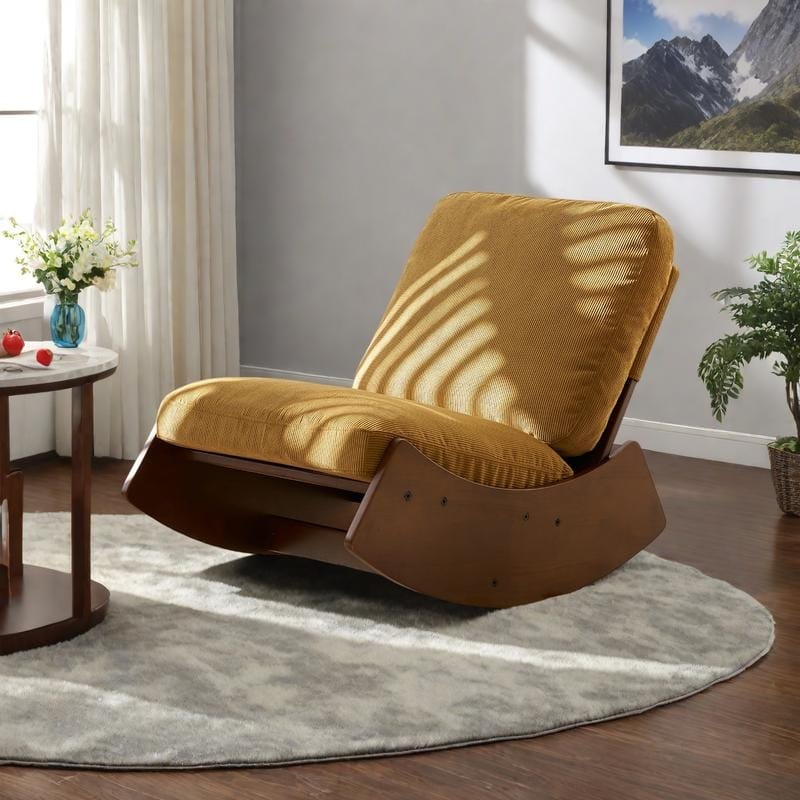 Corduroy Glider Rocking Chair with Solid Wood Frame